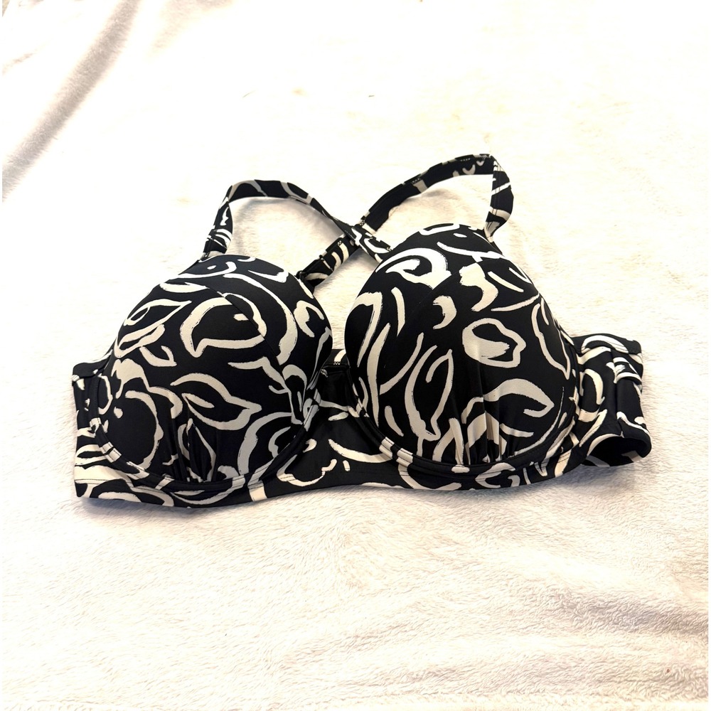 Time and Tru Black White Abstract Swirl Underwire Bikini Top 1X 16W-18W